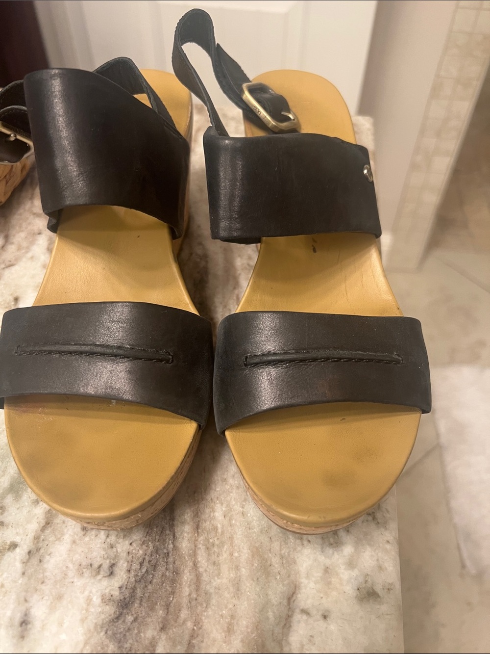 Ugg Women’s Black Leather Platform Sandals - Classic Summer Style